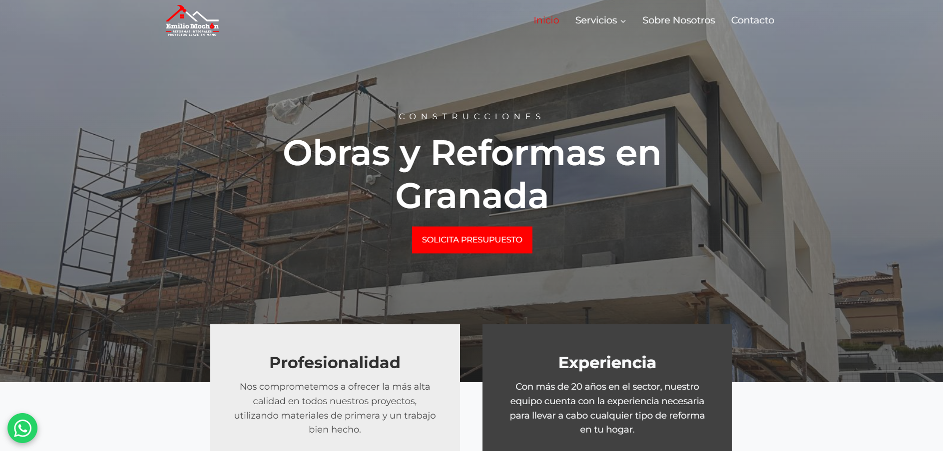 Vista principal del sitio web obras y reformas
